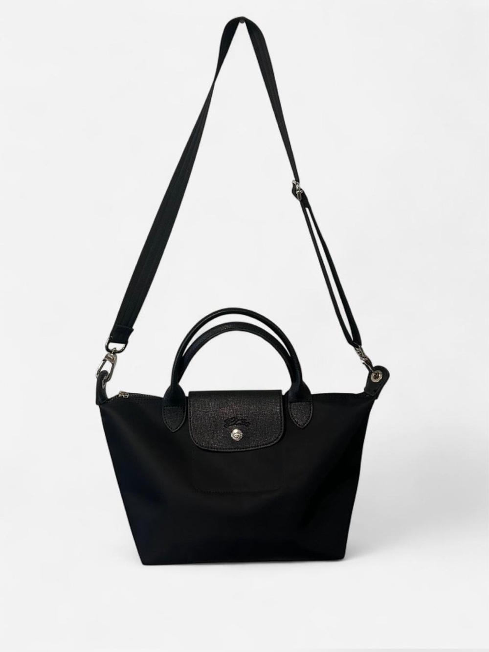 Longchamp Le Pliage Original Handbag Size Medium with Short Top Handles.